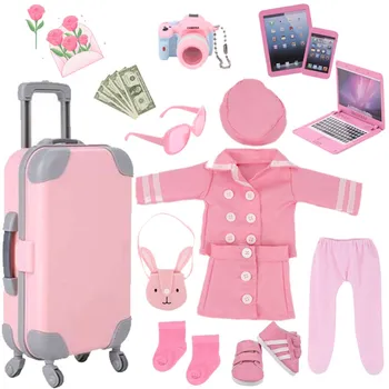Розовый форменный костюм, кукольная одежда, Обувь, аксессуары, подходят для 18-дюймовой американской и 43-сантиметровой новорожденной куклы, игрушки для девочек нашего поколения, подарки своими руками