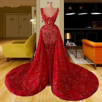Роскошные красные платья для выпускного вечера в стиле русалки с широкими юбками Вечерние платья на заказ, расшитые бисером и пайетками, вечерние платья без рукавов