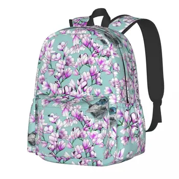 Рюкзак с цветочным принтом, принтом птиц, рюкзаки с магнолиями и крапивниками, уличные дышащие школьные сумки для мальчиков и девочек, рюкзак на заказ
