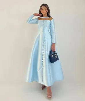Саудовская Аравия, Атласные платья для выпускного вечера с длинными рукавами, пуговицы трапециевидной формы, длиной до щиколоток, современные вечерние платья для официальных мероприятий.