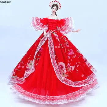 Свадебное платье с кружевом в виде красного цветка для куклы Барби Одежда Наряды ручной работы Вечернее платье 1: 6 Аксессуары для кукол Детские игрушки