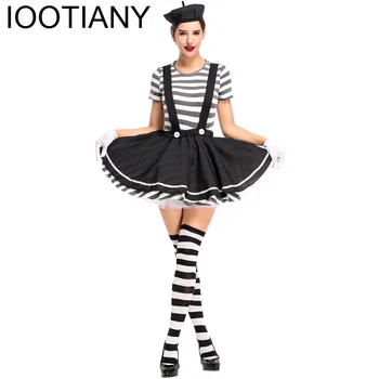 Сексуальный забавный цирковой костюм клоуна для взрослых женщин, завораживающий женский костюм пантомимы для косплея на Хэллоуин, маскарадное платье с чулком