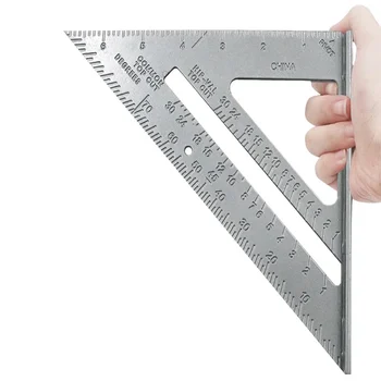 Серебристая 7-дюймовая треугольная линейка с 90-градусным утолщением Квадратная алюминиевая деревообрабатывающая измерительная линейка под прямым углом
