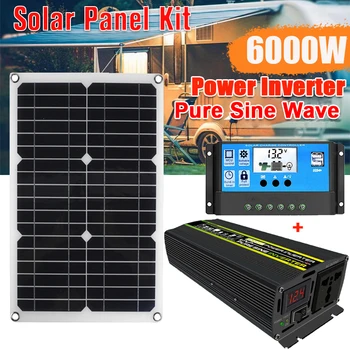 Система выработки солнечной энергии 6000 Вт чистой синусоидальной волны с интеллектуальным ЖК-дисплеем, двойной USB от 12 В до 220 В с набором солнечных контроллеров 30A