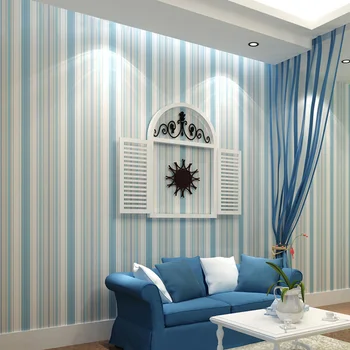 Современная мода, рулон синих обоев в вертикальную полоску для стен, детская комната, спальня, гостиная, фон, настенное покрытие, декор