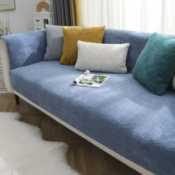 Современные плюшевые Мягкие гладкие чехлы для диванов, однотонное зимнее бархатное полотенце для дивана из ягненка для гостиной, Противоскользящий чехол для дивана L-образной формы