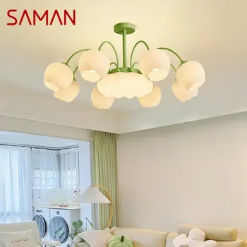 Современные светло-зеленые потолочные подвесные светильники SAMAN, креативная дизайнерская светодиодная люстра для домашней спальни