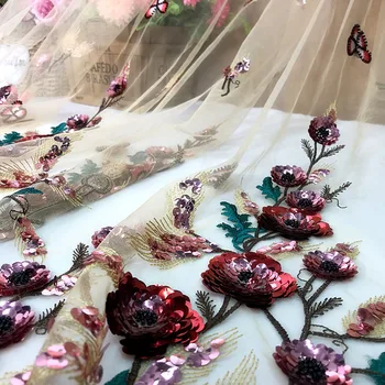 Тюлевая Кружевная Ткань для Женского Платья Vestidos Telas Por Metro Tissu High End 3D Вышивка Блестками Цветочное Свадебное Платье Сетчатая Ткань