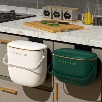 Удобное мусорное ведро Пластиковое домашнее мусорное ведро Мусорное ведро для кухни, подвесное на стену с крышкой, Ванная комната, Высококачественное домашнее хранилище