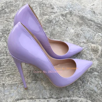 Фиолетовые туфли-лодочки из лакированной кожи на высоком каблуке-шпильке, женские туфли-слипоны на шпильке с острым носком, вечерние туфли-лодочки