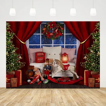 Фон для рождественской фотосъемки Mehofond Рождественская елка Окно Фон для декора в виде лошадиного фонаря Детский праздничный портрет Реквизит для фотостудии