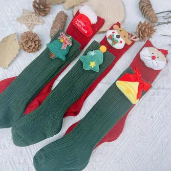 Хлопчатобумажные чулки с рождественским принтом от 0 до 3 лет, зимние теплые носки для новорожденных девочек и мальчиков, противоскользящие детские носки, Рождественский подарок
