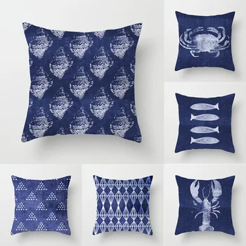 Чернильно-синий чехол для подушки с рисунком морского организма для украшения дивана в гостиной, квадратная наволочка из полиэстера