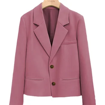 Шикарный женский офисный однобортный короткий блейзер, винтажное пальто, Модный зубчатый воротник, Женская верхняя одежда с длинными рукавами, стильный топ