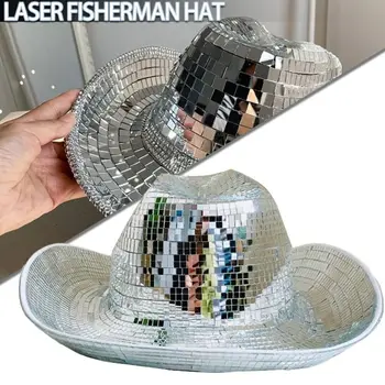 Шляпа для вечеринок и танцев Потрясающая Шляпа с диско-шаром ручной работы, Светоотражающий колпак для дискотеки с блестками, Зеркальная Ковбойская шляпа для дискотеки