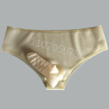 Шорты из 100% натурального латекса, сексуальное латексное нижнее белье с презервативом для пениса, прямые шорты большого размера без застежки-молнии