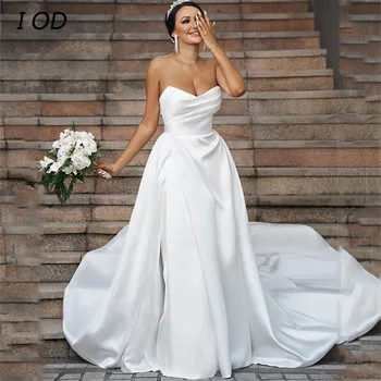 Я предпочитаю простое свадебное платье трапециевидной формы, женское атласное свадебное платье без рукавов с открытой спиной, современное платье в пол, Vestidos De Novia