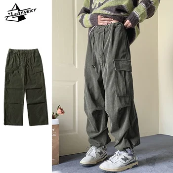 Японские брюки-карго, мужские, женские, Американские винтажные повседневные брюки для хай-стрит, осень-зима, вельветовые брюки Унисекс с несколькими карманами