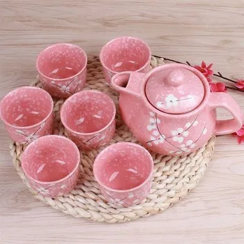Японский набор чайников Cherry Blossom 1 чайник 6 Чашек Керамическая посуда для напитков чайник для домашнего офиса чайный набор чайник Прямая поставка